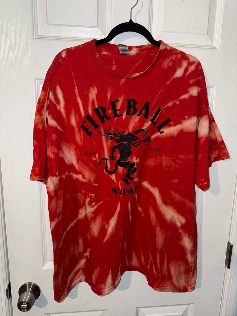 Fireball Whiskey Men's T-Shirt Size 2XL Red Tye-die Gildan